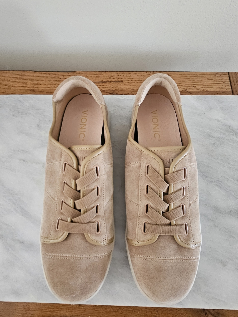 Vionic Women's Suede Sneaker in Light Tan - Picture 2 of 12